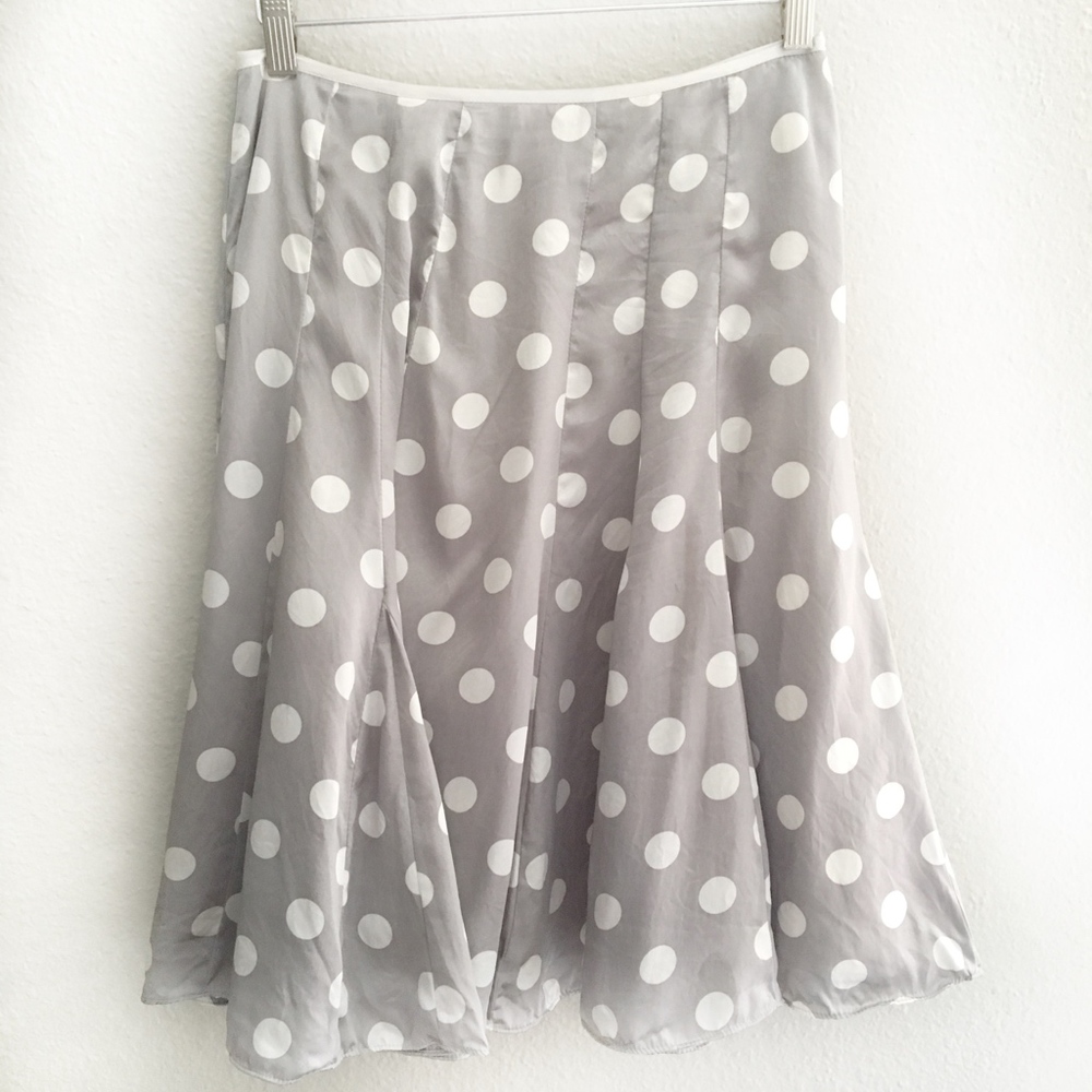 WHBM Gray and White Polka Dot Swing Silk Skirt